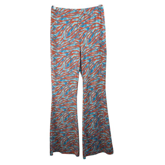 Shein Zebra Orange Blue High Rise Flared T-Shirt Jumpsuit Legging Pants Large - Picture 1 of 12